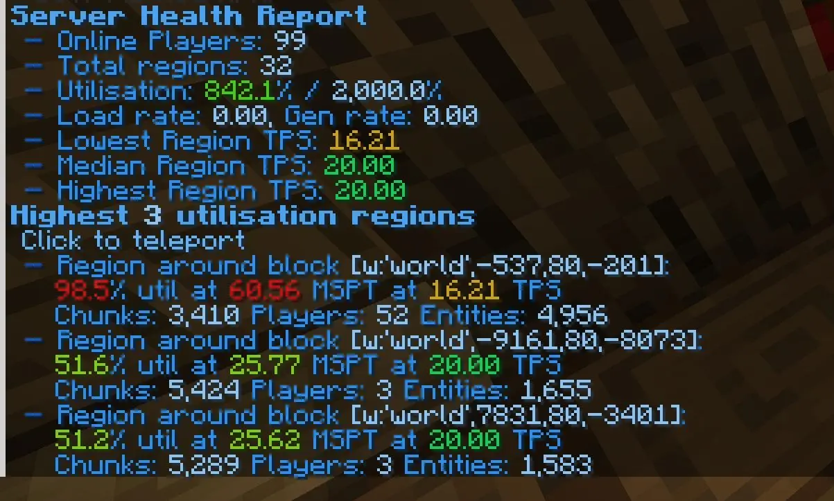 Minecraft Folia Server Stresstest Performance-Grafik